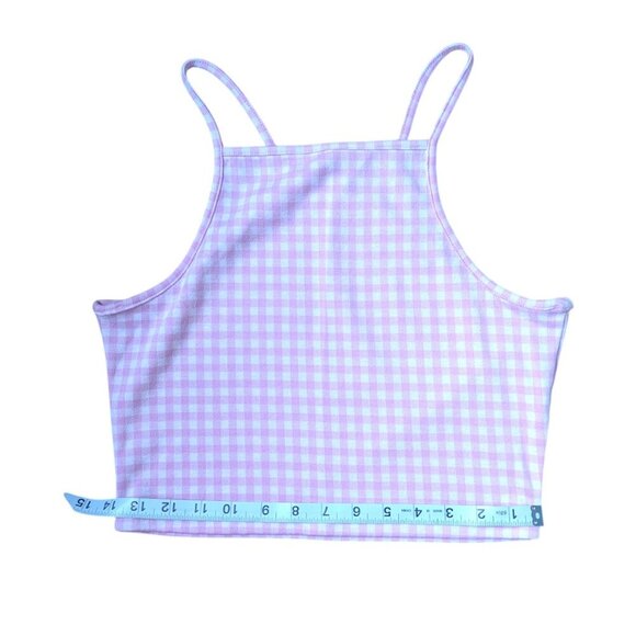 Simons Pink Checkered High Neck Tank Top Women Size Small - Picture 7 of 8